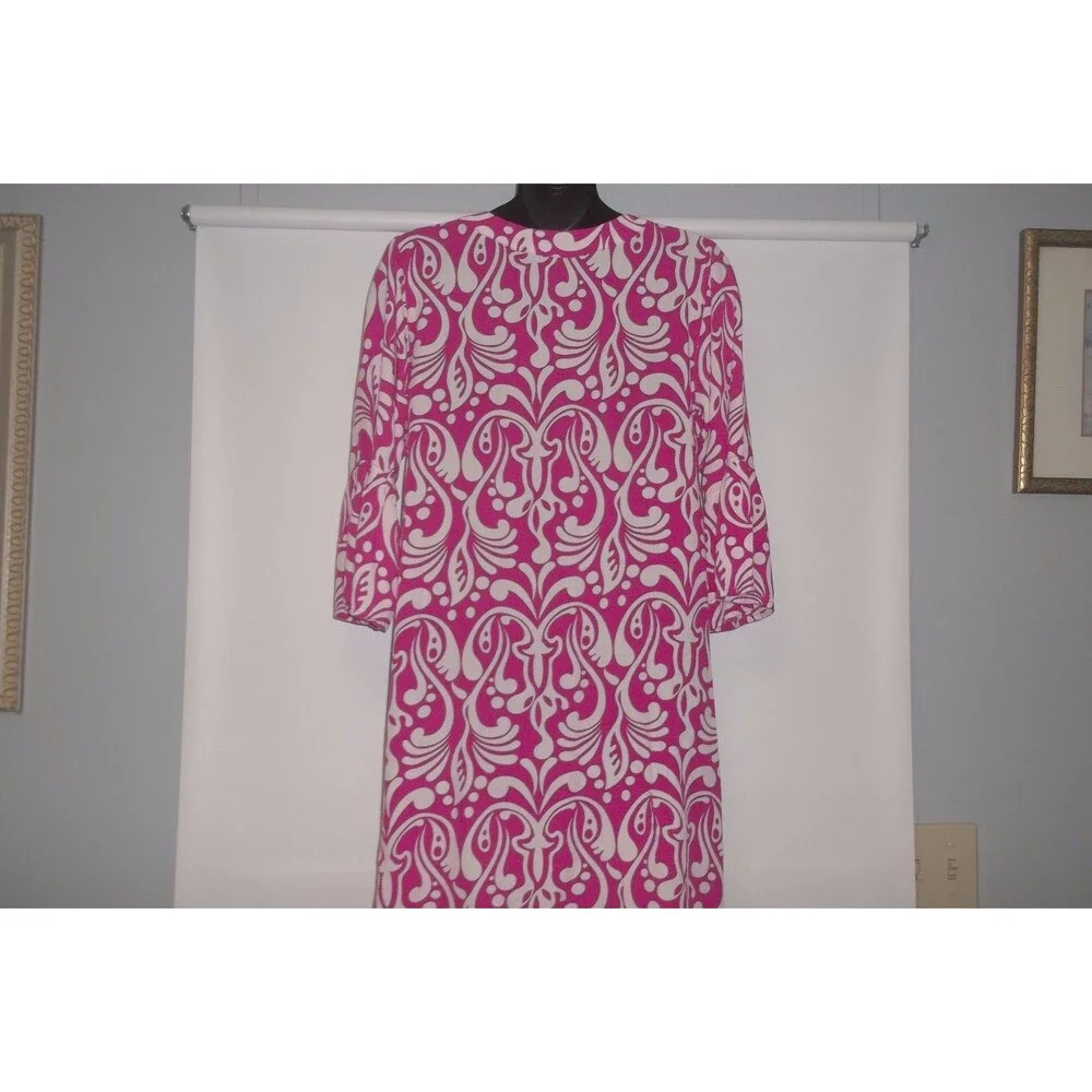 St. Barths Tunic Dress Size M.Pink White Paisley 100% Rayon La Mer Luxe - Picture 4 of 5